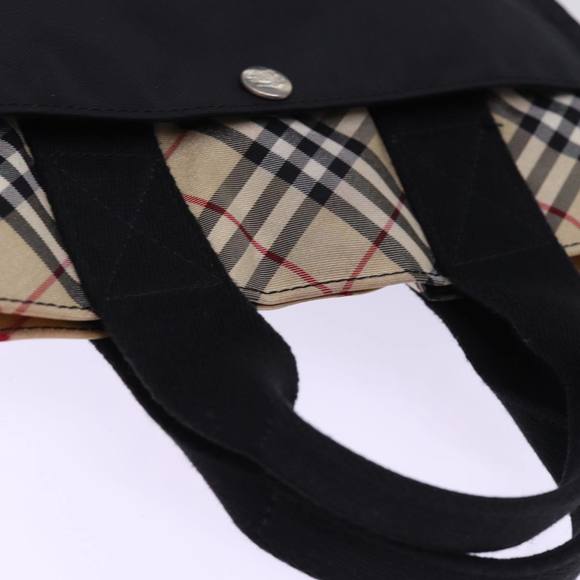 BURBERRY Nova Check Blue Label Hand Bag Nylon Beige Black Auth mr258 - Picture 6 of 16